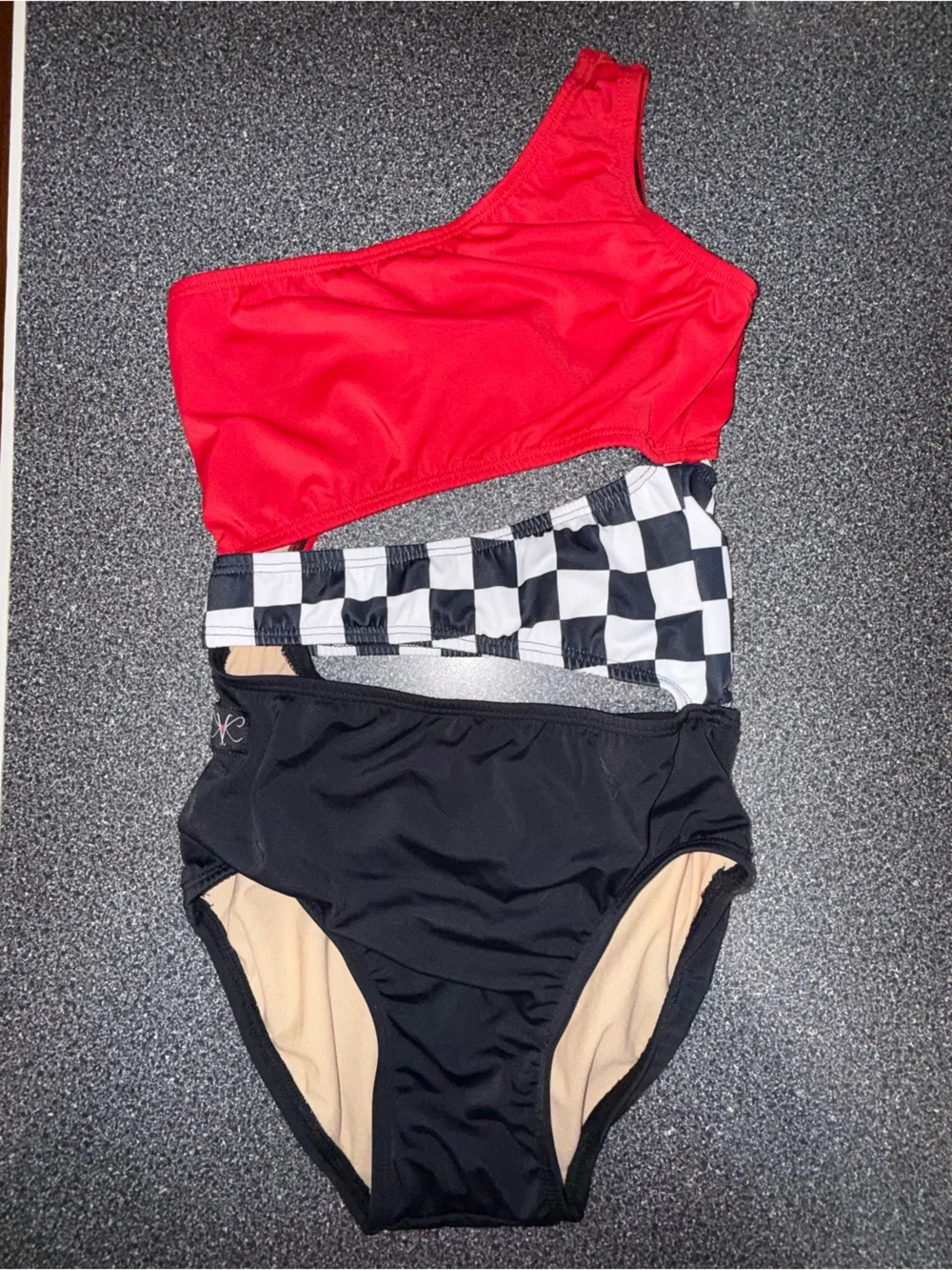 Kandi Kouture Dance Leotard Size Adult X-Small Red, Black and Checkered